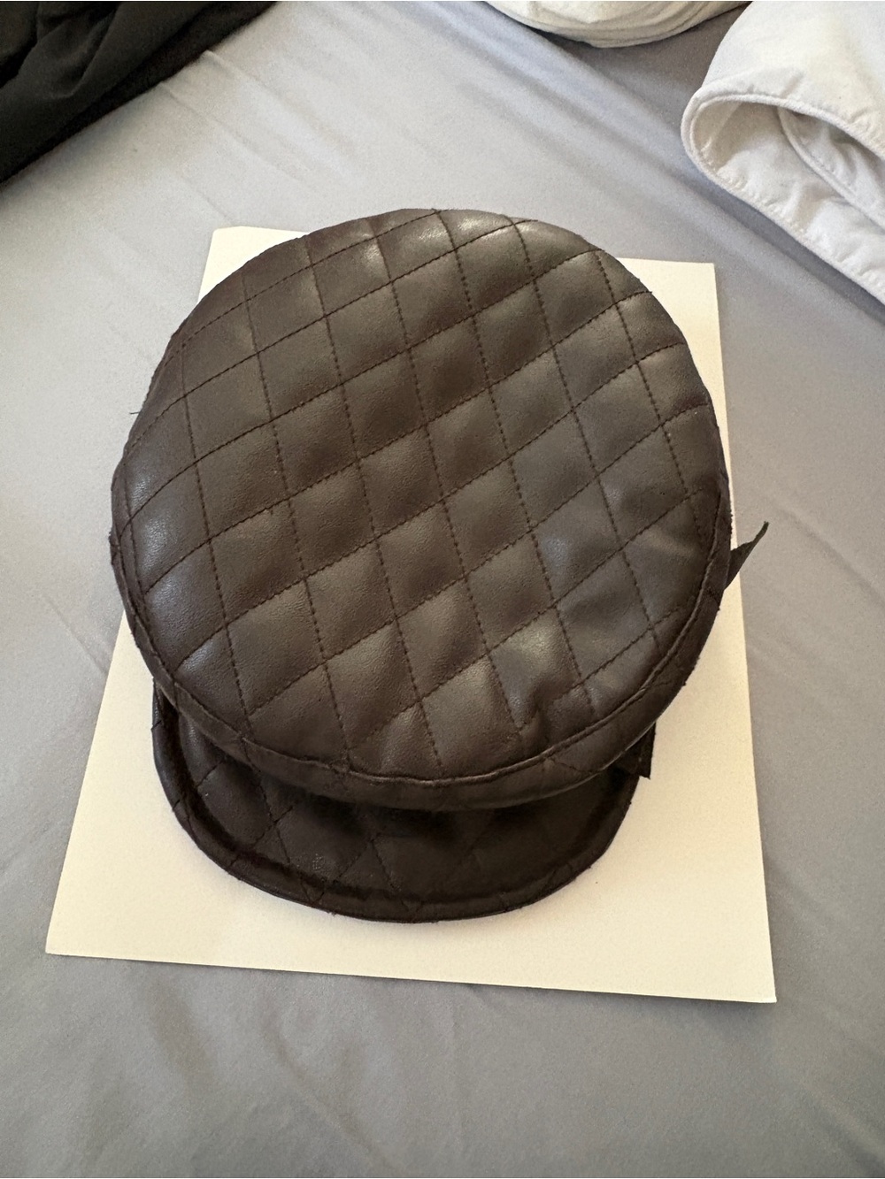 August Hats Quilted Brown Faux Leather Newsboy Cap